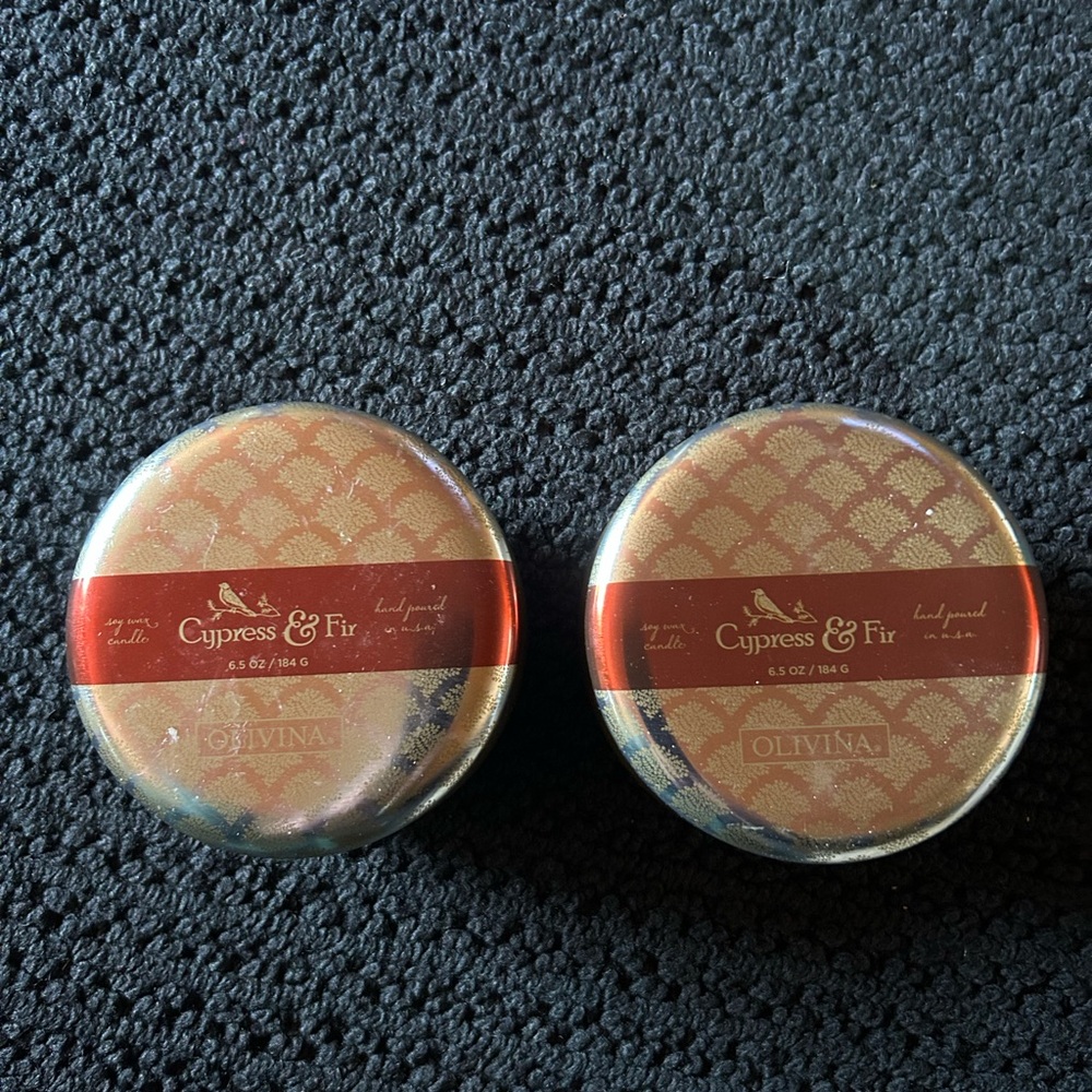 Olivina Cypress & Fir Hand Poured Soy Wax Candles In Tin Container